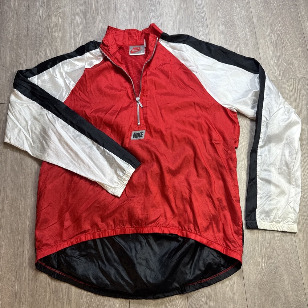VTG 90s Nike 1/4 Zip Windbreaker Ripstop Men Large Black Red Colorblock Zip Vent